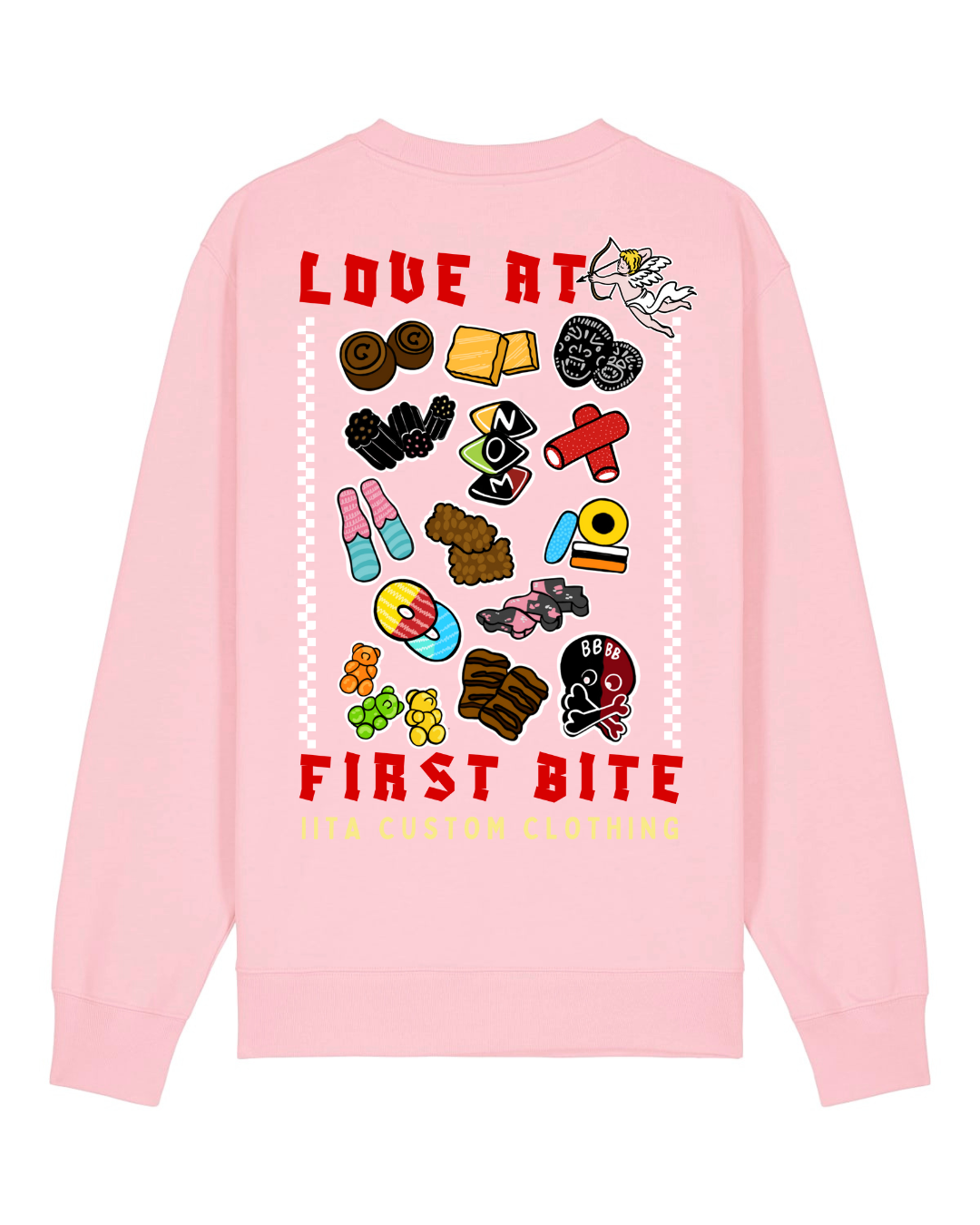 ENNAKKOTILAUS Love At First Bite - unisex collegepaita vaaleanpunainen