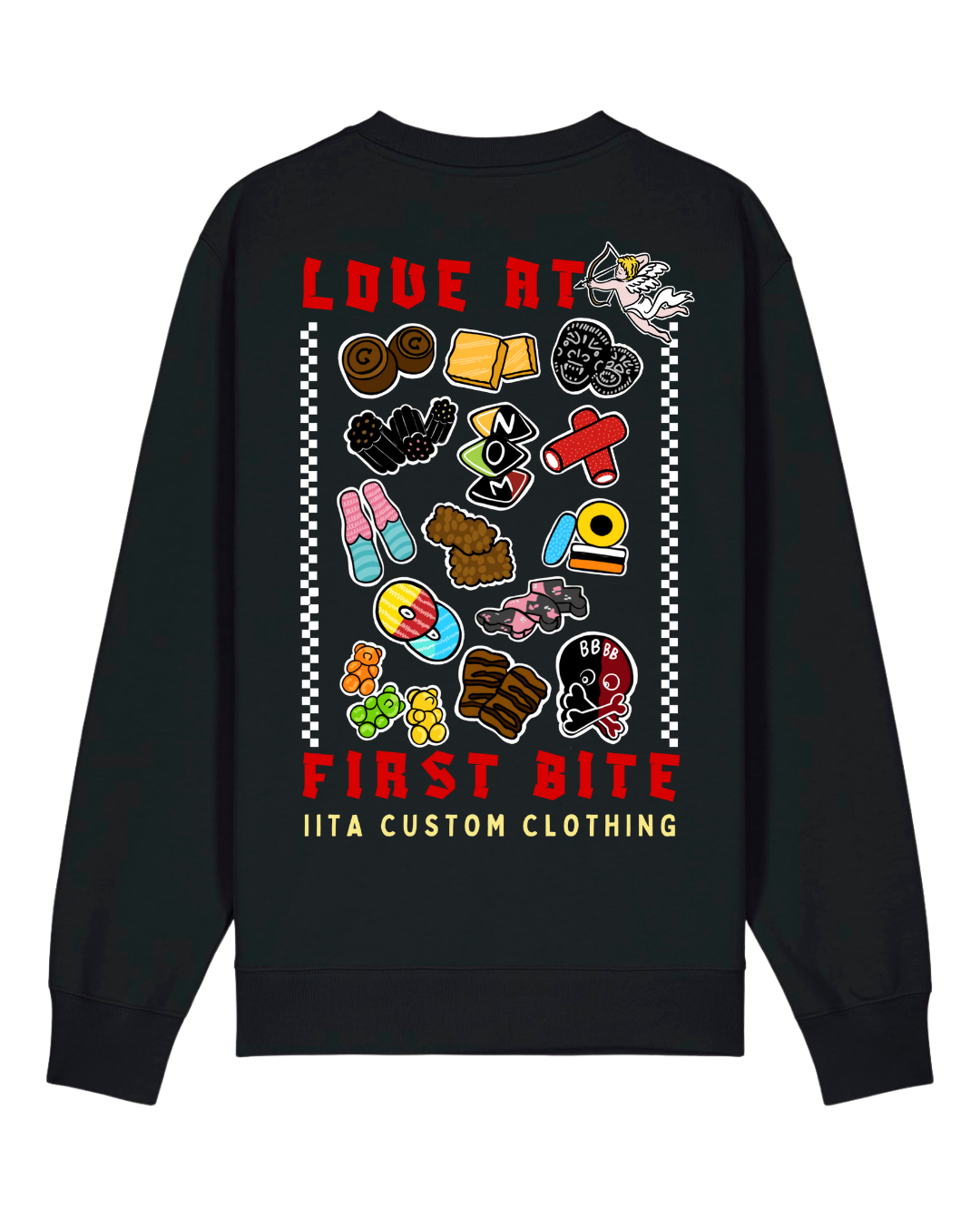 ENNAKKOTILAUS Love At First Bite - unisex collegepaita musta