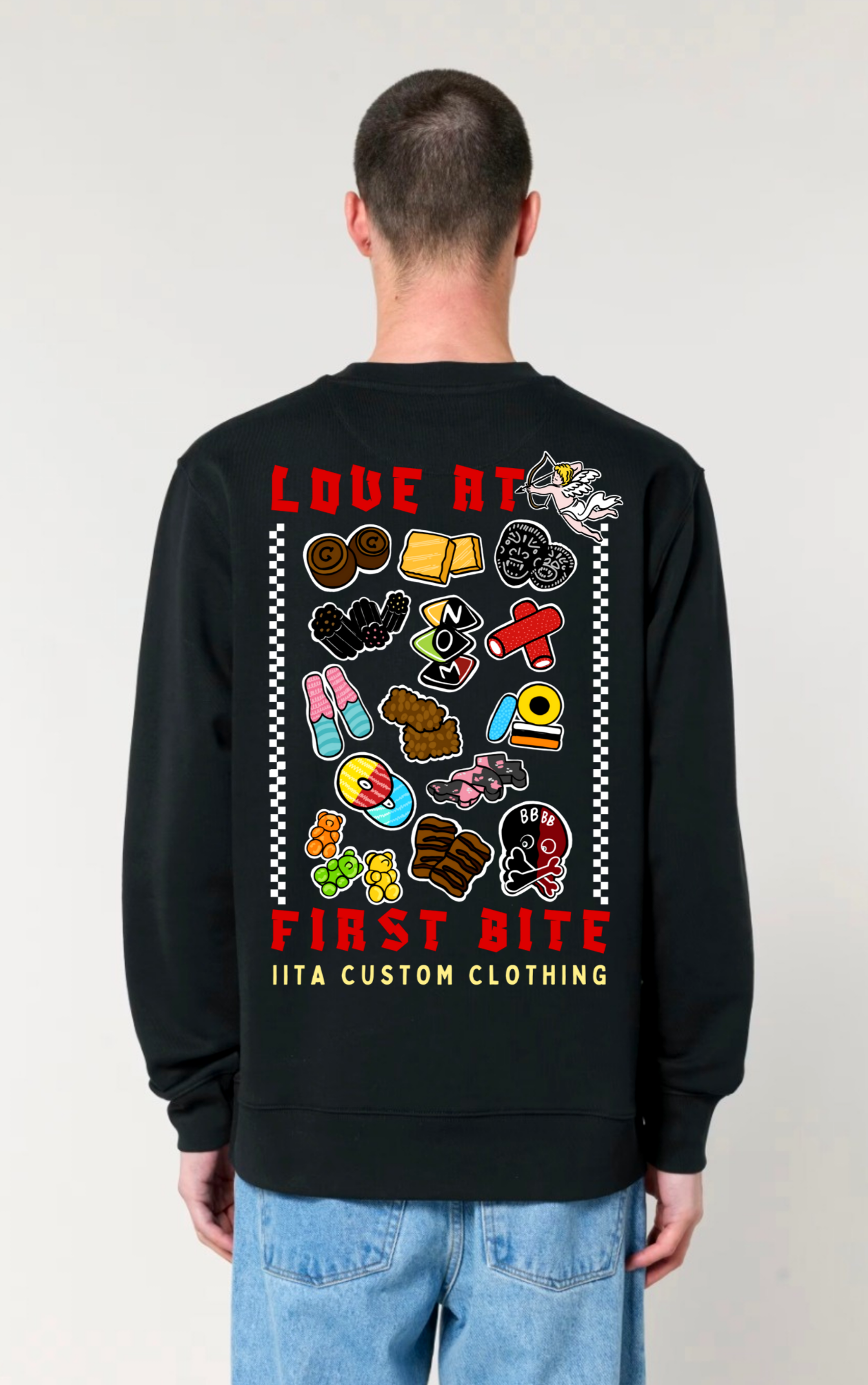 ENNAKKOTILAUS Love At First Bite - unisex collegepaita musta