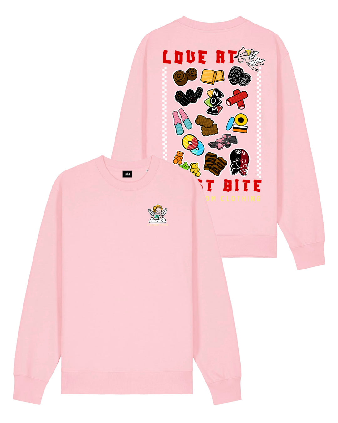 ENNAKKOTILAUS Love At First Bite - unisex collegepaita vaaleanpunainen