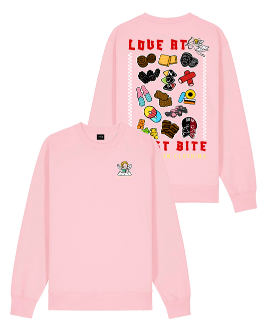 ENNAKKOTILAUS Love At First Bite - unisex collegepaita vaaleanpunainen