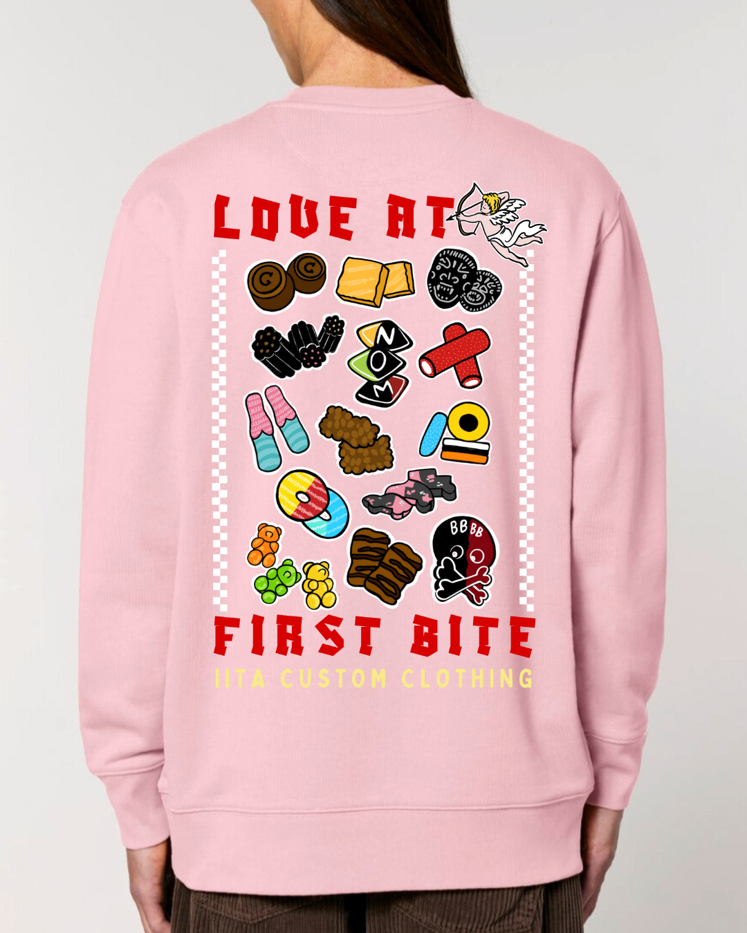 ENNAKKOTILAUS Love At First Bite - unisex collegepaita vaaleanpunainen